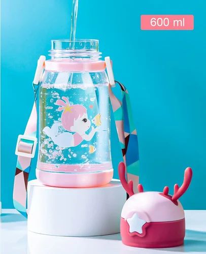 Adorable Reindeer-themed Kids Water Bottle – Durable Thorn-shaped Design With Leak-proof Lid, Easy-grip Handle, And Bpa-free Material For School, Travel, And Outdoor Activities – 600ml – Random Color – Without Box